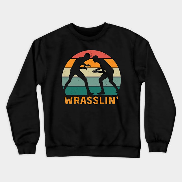 Wrasslin' Retro Sunset Crewneck Sweatshirt by teecloud